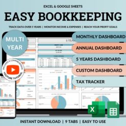 Small Business Bookkeeping Spreadsheet Accounting Template Business Expense Bill Tracker Income Sales Profit Tracker Google Sheets Excel