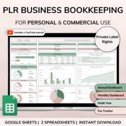 PLR Bookkeeping Spreadsheets Commercial Use PLR Google Sheets Bundle Master Resell Rights PLR Template Small Business Accounting Spreadsheet