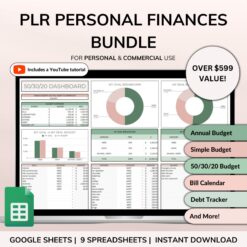PLR Budget Spreadsheet Bundle Commercial Use PLR Google Sheets Resell Rights PLR Template Budget Spreadsheet Debt Tracker Bill Calendar