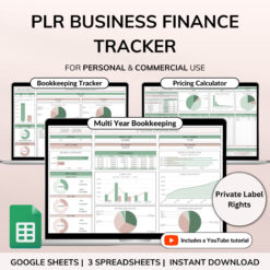 PLR Bookkeeping Spreadsheet Inventory Tracker Pricing Calculator Commercial Use PLR Google Sheets Bundle Master Resell Rights PLR Template