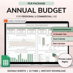PLR Annual Budget Spreadsheet Monthly Budget Planner Commercial Use PLR Google Sheets Spreadsheet Master Resell Rights PLR Budget Template